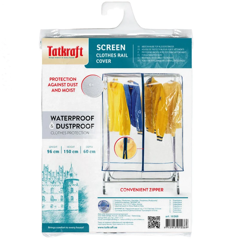 Tatkraft Screen – Housse transparente imperméable en polyéthylène pour portant à vêtements, 96 × 60 × 150 cm, avec fermeture éclair