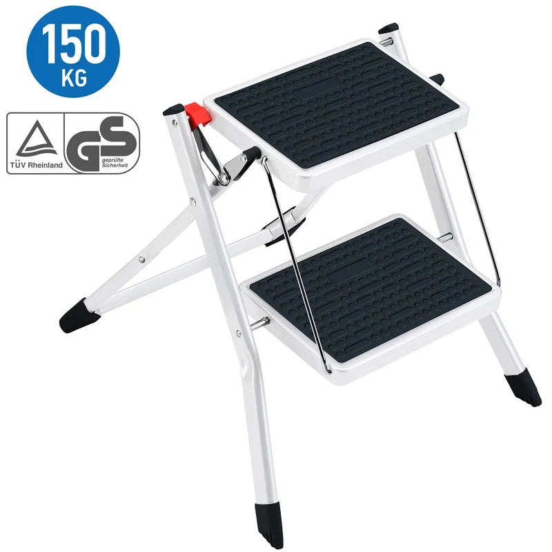 Tatkraft Rock – Escabeau pliable 2 marches antidérapantes en acier, jusqu’à 150 kg