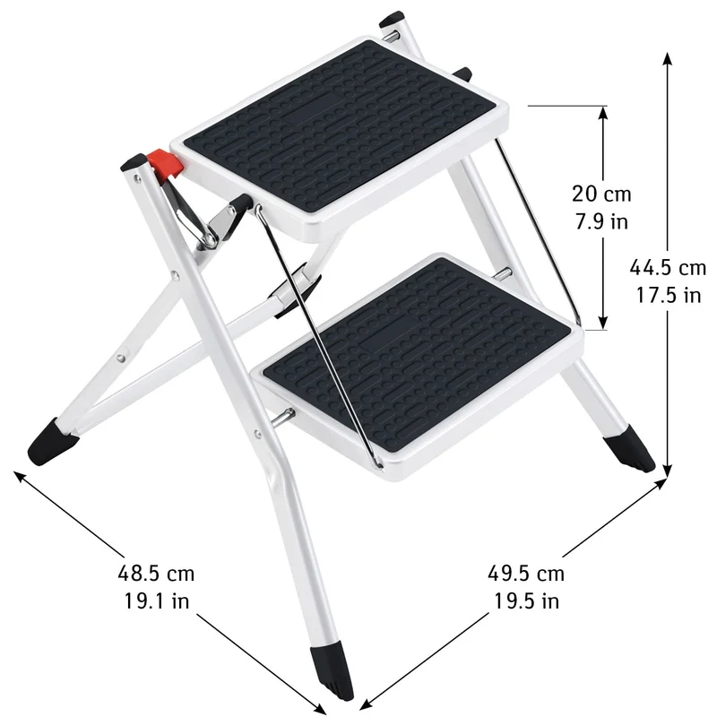 Tatkraft Rock – Escabeau pliable 2 marches antidérapantes en acier, jusqu’à 150 kg