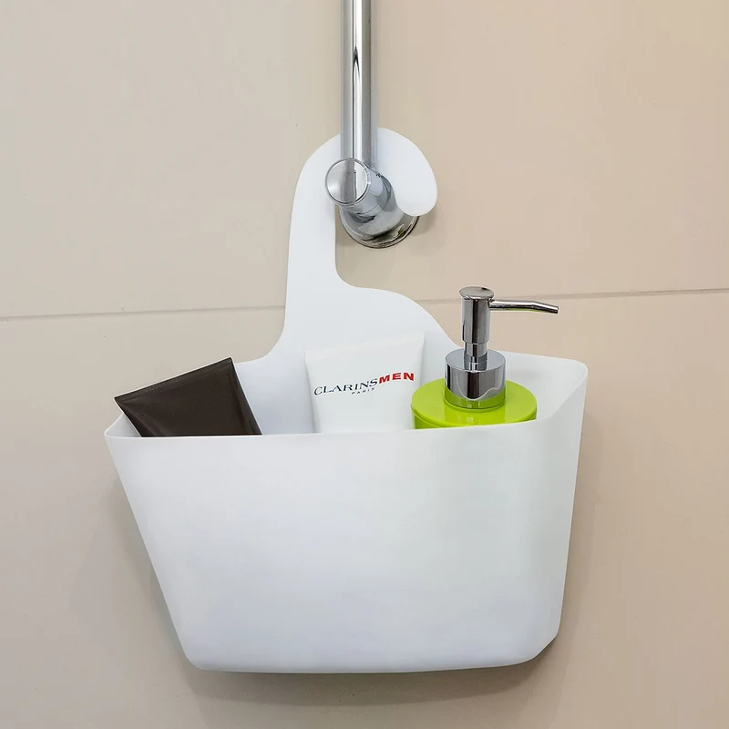 Tatkraft Posh Panière de Douche Plastique Blanc à Suspendre, 2 Paniers de Rangement pour la Maison avec Crochet