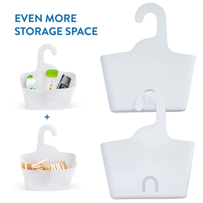 Tatkraft Posh Panière de Douche Plastique Blanc à Suspendre, 2 Paniers de Rangement pour la Maison avec Crochet