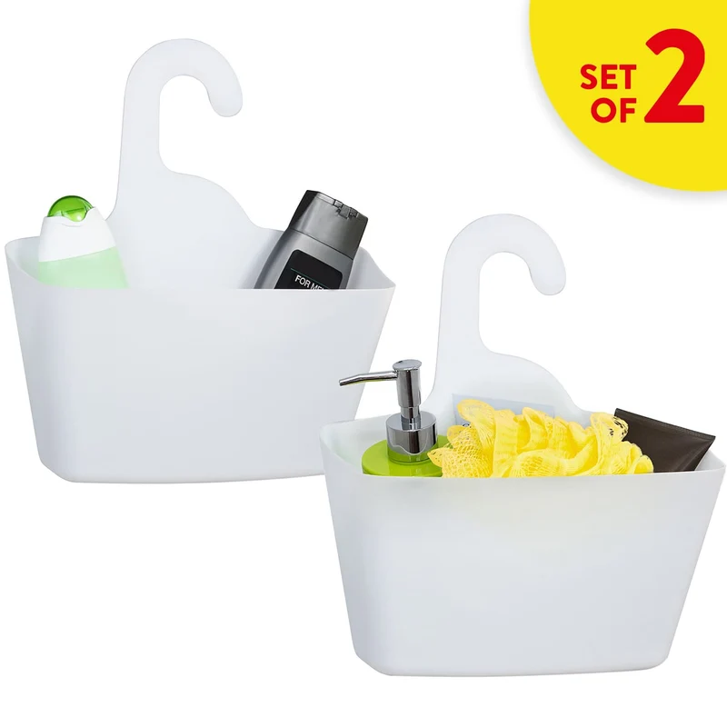 Tatkraft Posh Panière de Douche Plastique Blanc à Suspendre, 2 Paniers de Rangement pour la Maison avec Crochet