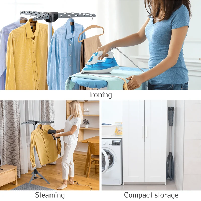 Tatkraft Pine - Séchoir à Linge Tour, Petit Étendoir à Linge Pliable Solide, Porte Cintres à Bras, Trépied de Séchage, Capacité: 30 Kg, 42 Cintres