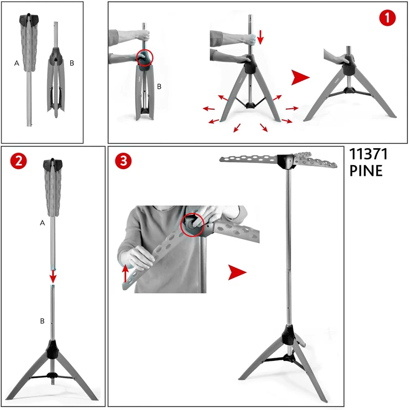 Tatkraft Pine - Séchoir à Linge Tour, Petit Étendoir à Linge Pliable Solide, Porte Cintres à Bras, Trépied de Séchage, Capacité: 30 Kg, 42 Cintres