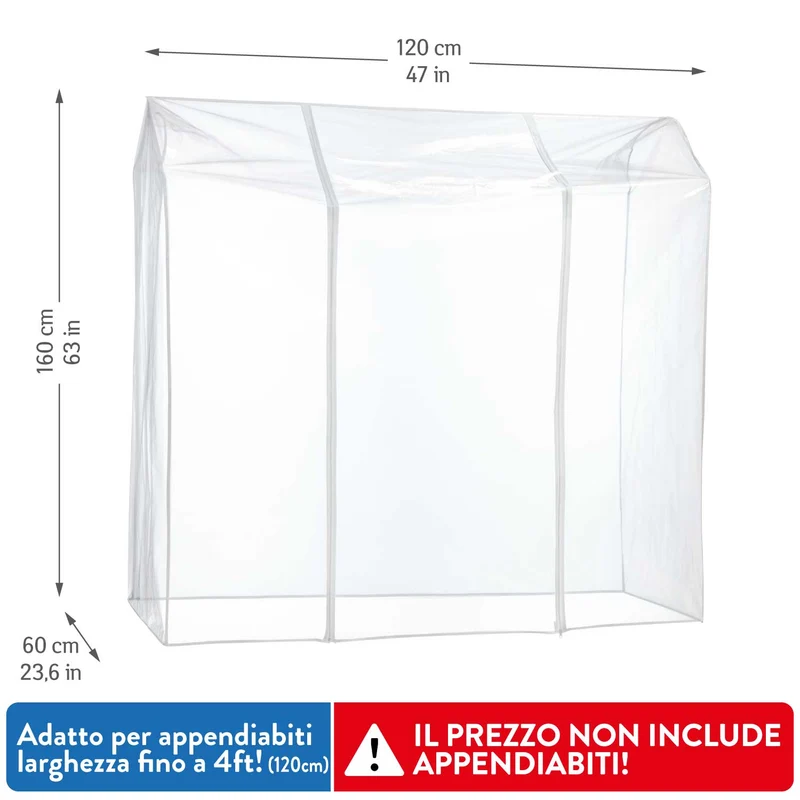 Tatkraft Protector – Housse transparente imperméable pour portant à vêtements, 120 × 60 × 160 cm, 2 fermetures éclair