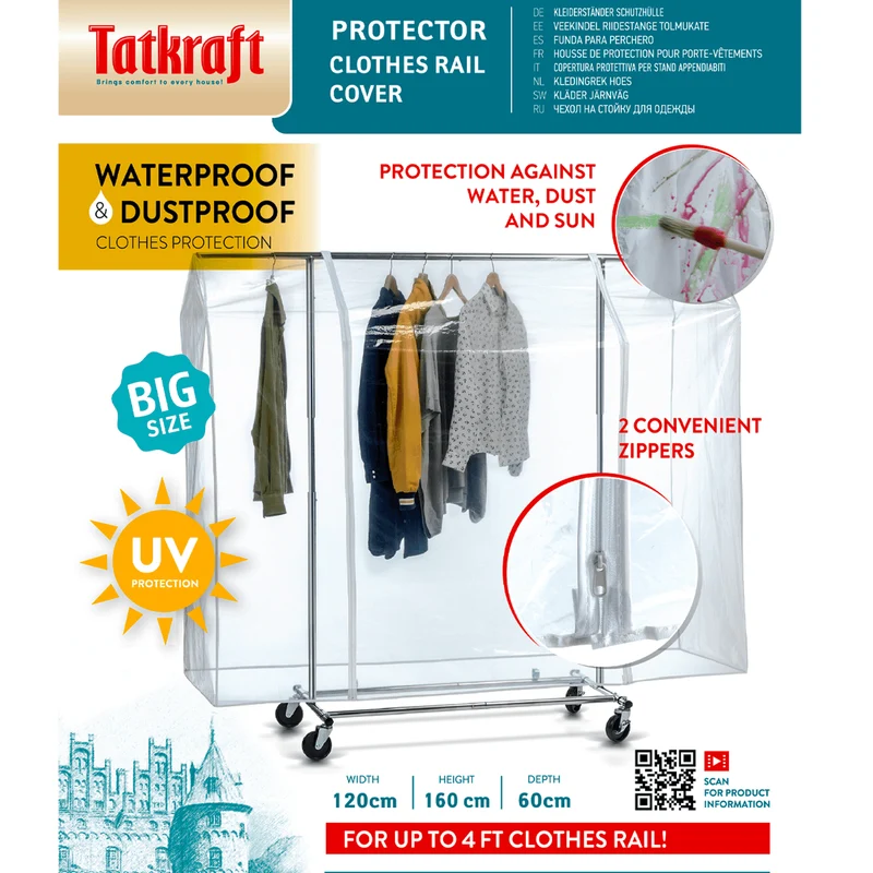 Tatkraft Protector – Housse transparente imperméable pour portant à vêtements, 120 × 60 × 160 cm, 2 fermetures éclair