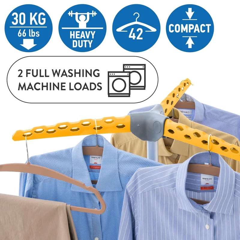 Tatkraft Palm - Étendoir Cintre, Petit Séchoir à Linge Pliable, Étendoir à Linge Tour, Vertical Séchage et Repassage, Capacité: 30 Kg, 42 Cintres