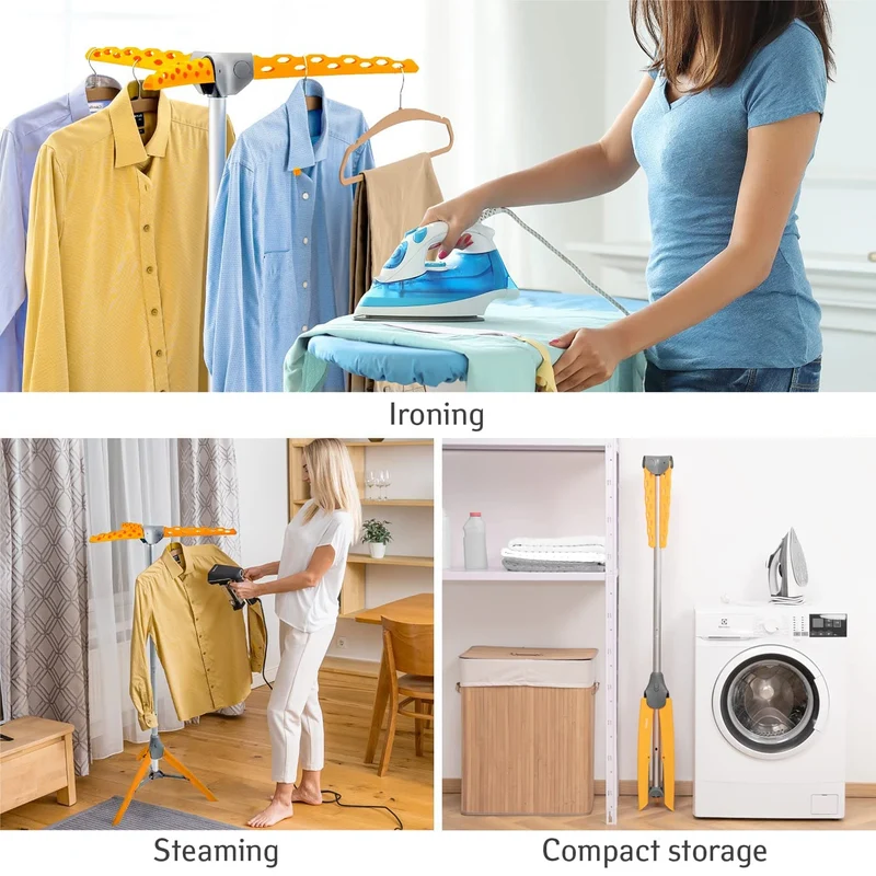 Tatkraft Palm - Étendoir Cintre, Petit Séchoir à Linge Pliable, Étendoir à Linge Tour, Vertical Séchage et Repassage, Capacité: 30 Kg, 42 Cintres