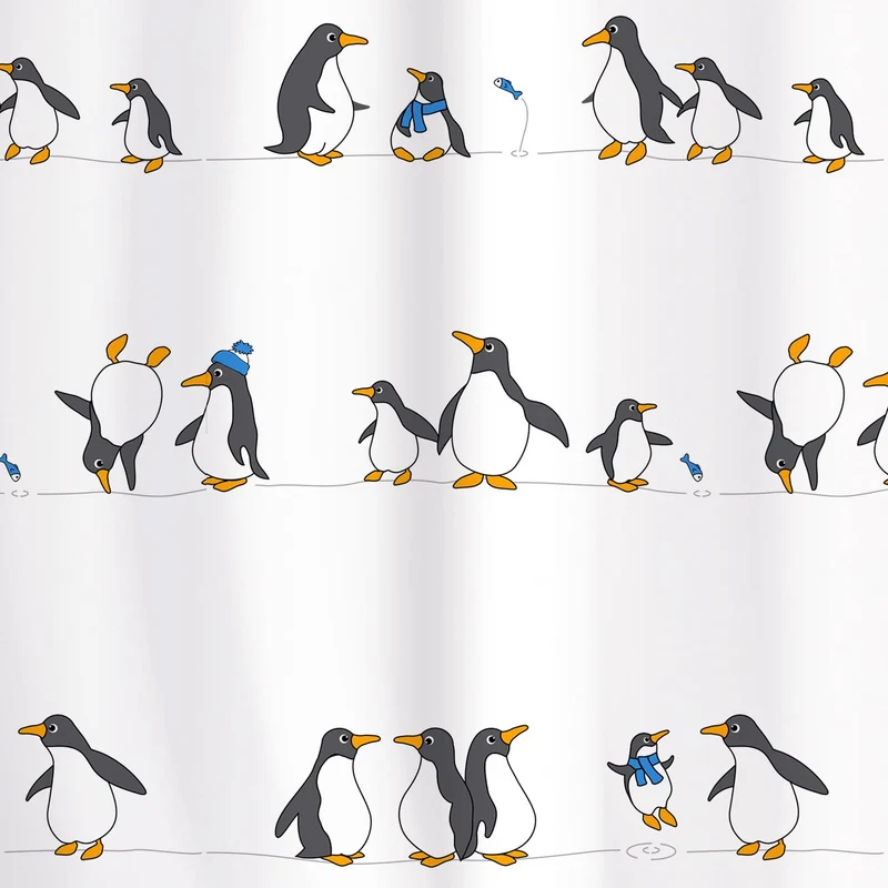 Tatkraft Penguins Rideau de Douche Imperméable, Tissu Polyester, 12 Anneaux Inclus, Design Lumineux, 180x180 cm