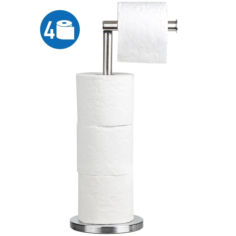 Tatkraft Kiara Porte-Rouleau pour Papier Toilette en Acier Inox sur Pied, Idéal pour 4 Rouleaux de Papier Hygiénique, Entretien Facile