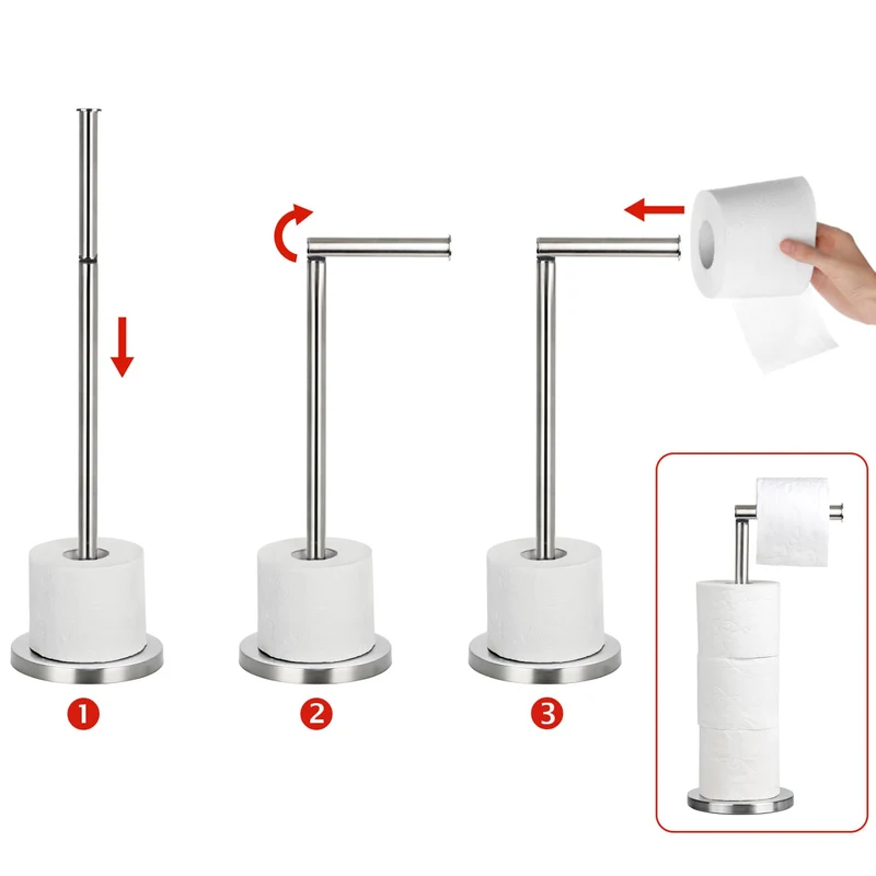 Tatkraft Kiara Porte-Rouleau pour Papier Toilette en Acier Inox sur Pied, Idéal pour 4 Rouleaux de Papier Hygiénique, Entretien Facile
