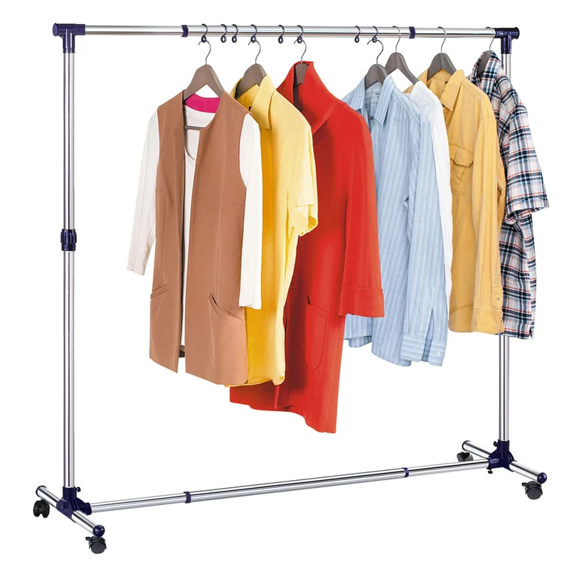 Tatkraft New York – Portant à vêtements sur roulettes, longueur et hauteur réglables, 86–143 × 44 × 100–165 cm, acier inoxydable