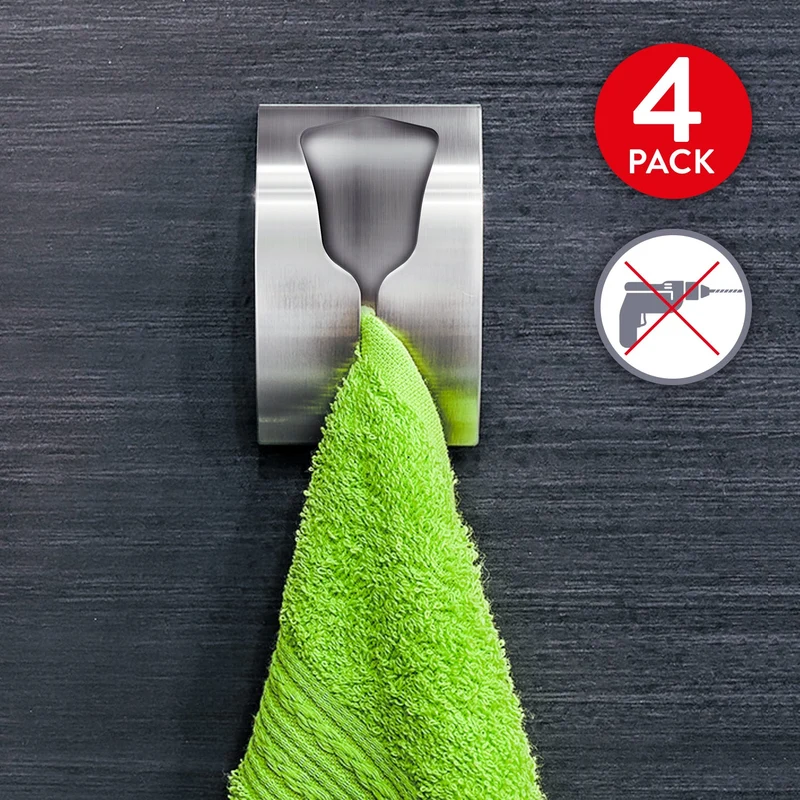 Tatkraft Ida – Lot de 4 porte-serviettes adhésifs en acier inoxydable pour cuisine et salle de bain, jusqu’à 5 kg