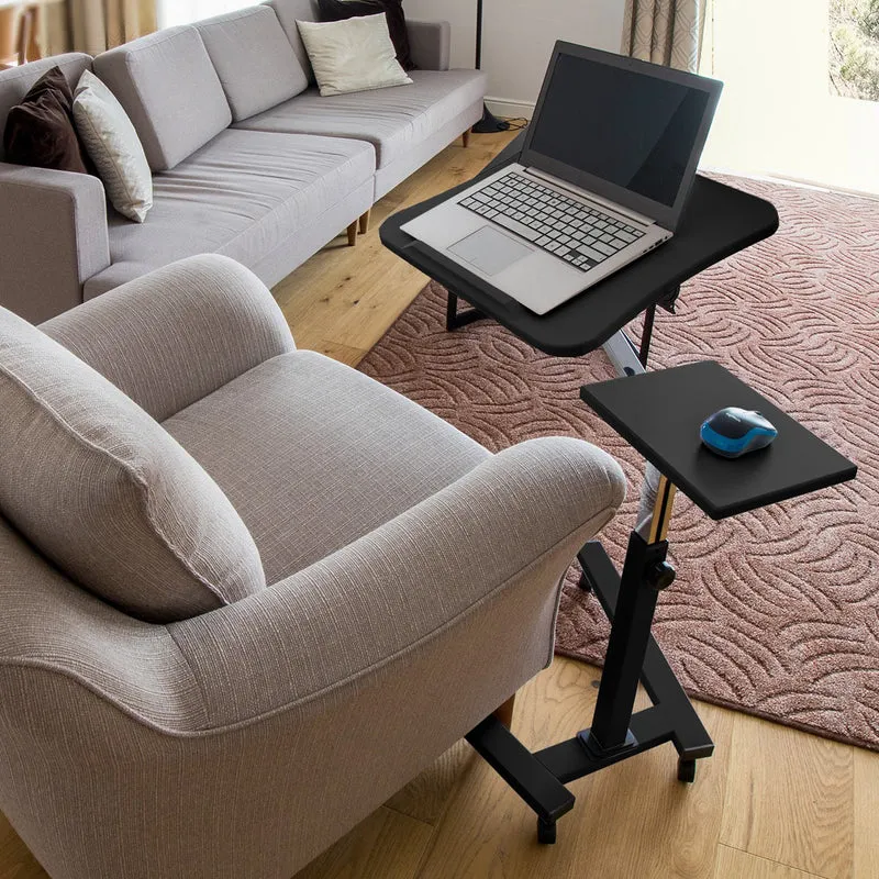 Tatkraft Joy – Table roulante pour ordinateur portable, plateau inclinable, hauteur réglable, tablette pour souris, noir et chrome