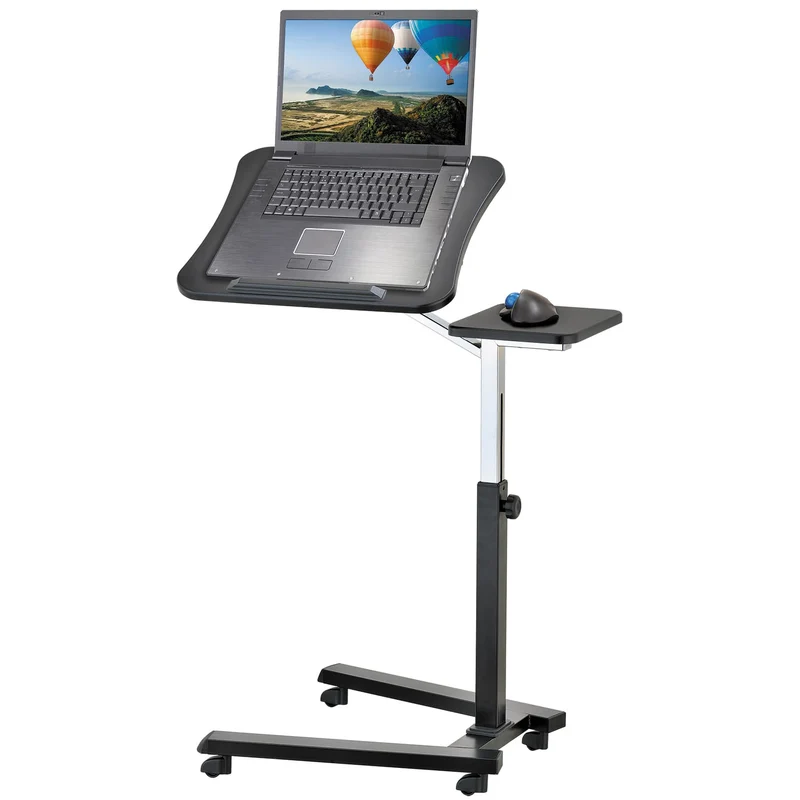 Tatkraft Joy – Table roulante pour ordinateur portable, plateau inclinable, hauteur réglable, tablette pour souris, noir et chrome