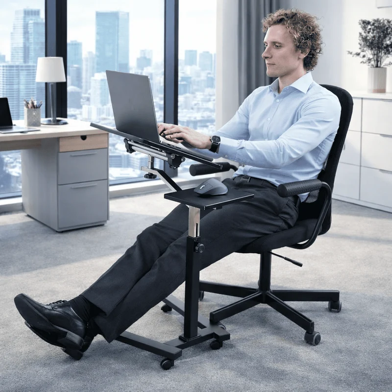 Tatkraft Joy – Table roulante pour ordinateur portable, plateau inclinable, hauteur réglable, tablette pour souris, noir et chrome