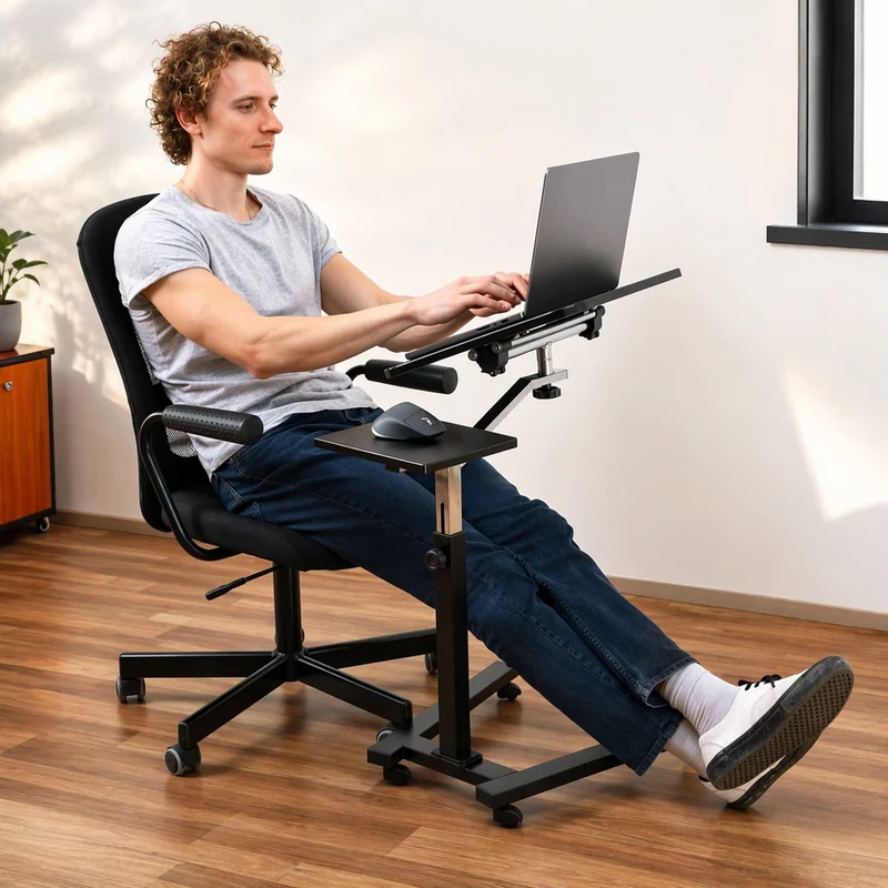 Tatkraft Joy – Table roulante pour ordinateur portable, plateau inclinable, hauteur réglable, tablette pour souris, noir et chrome