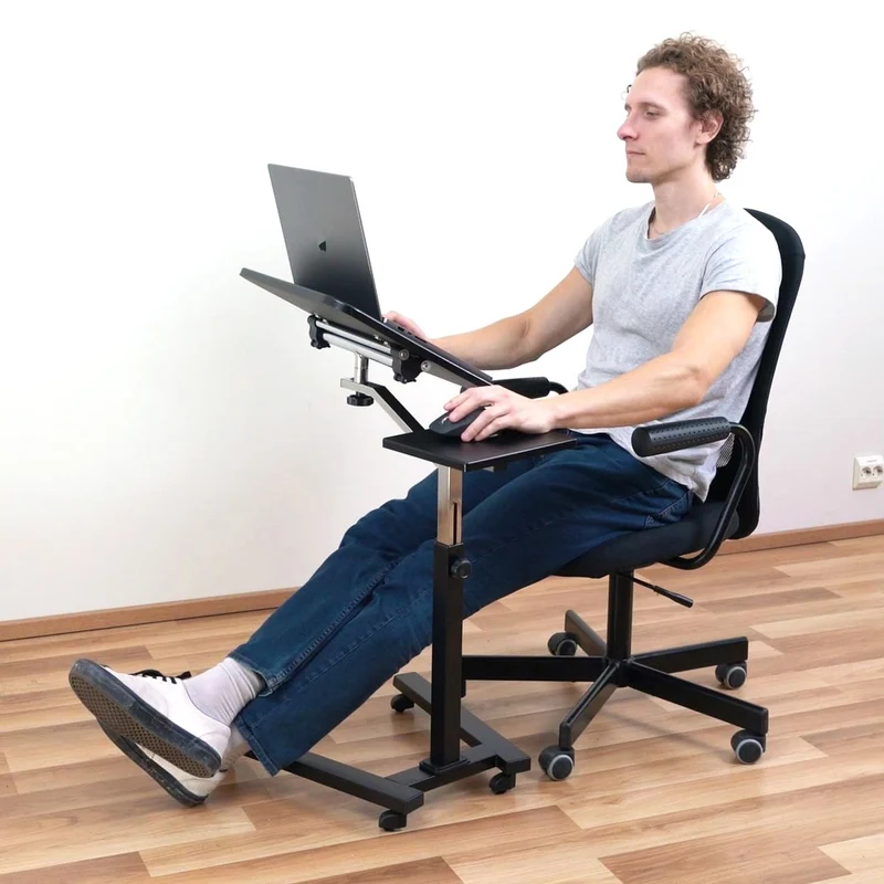 Tatkraft Joy – Table roulante pour ordinateur portable, plateau inclinable, hauteur réglable, tablette pour souris, noir et chrome
