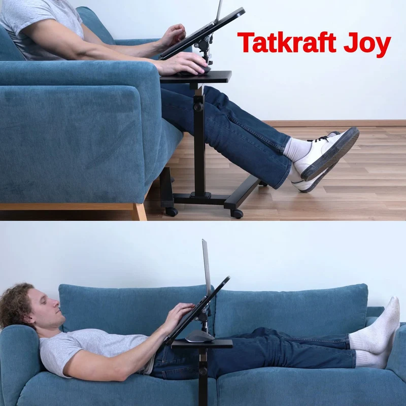 Tatkraft Joy – Table roulante pour ordinateur portable, plateau inclinable, hauteur réglable, tablette pour souris, noir et chrome