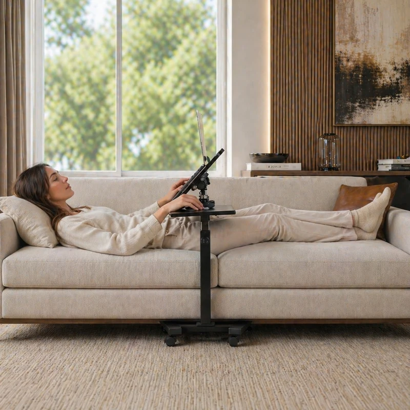 Tatkraft Joy – Table roulante pour ordinateur portable, plateau inclinable, hauteur réglable, tablette pour souris, noir et chrome