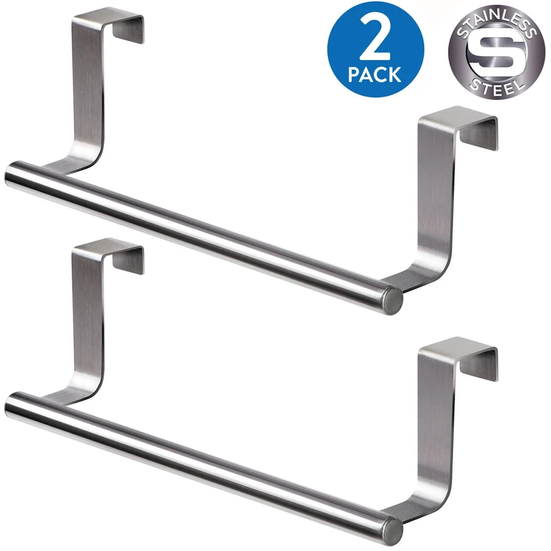 Tatkraft Horizon – Lot de 2 porte-serviettes en acier inoxydable à suspendre aux portes de placard, jusqu’à 3 kg