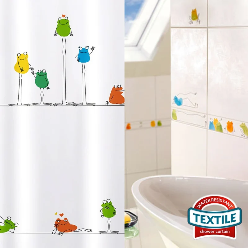 Tatkraft Funny Frogs Rideau de Douche et Baignoire en Polyester Imperméable avec 12 Anneaux, Anti-Moisissure, 180 x 180 cm