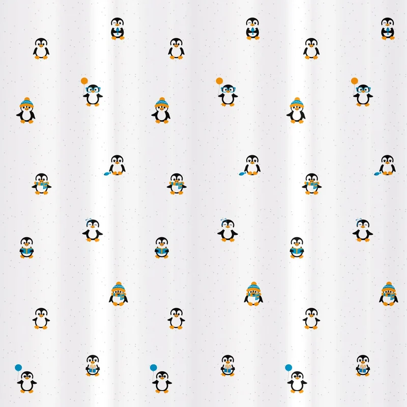 Tatkraft Funny Penguins Rideau de Douche Imperméable, Tissu Polyester, 12 Anneaux Inclus, Design Lumineux, 180x180 cm