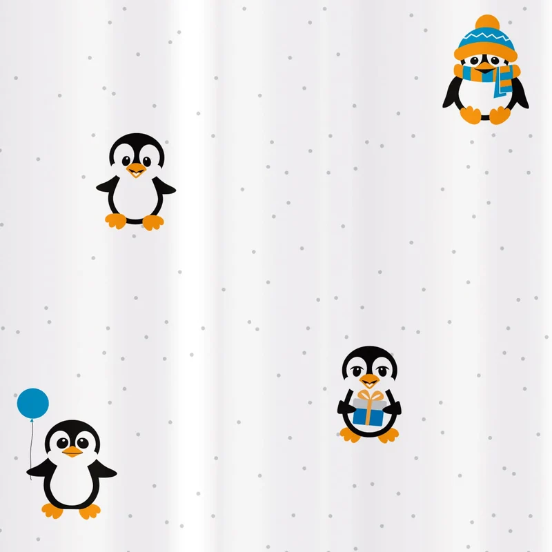 Tatkraft Funny Penguins Rideau de Douche Imperméable, Tissu Polyester, 12 Anneaux Inclus, Design Lumineux, 180x180 cm