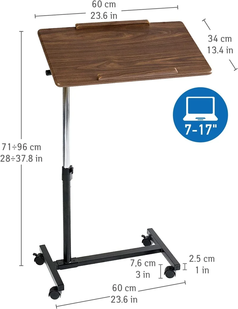 Tatkraft Gain – Table mobile pour ordinateur portable, bureau réglable en hauteur 71–96 cm, 4 roulettes