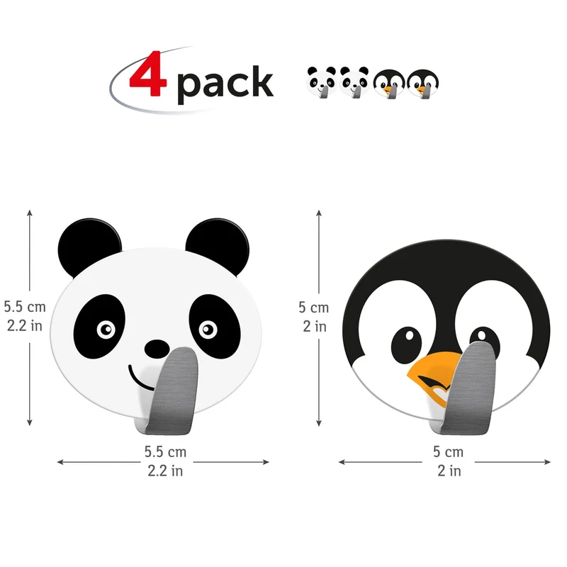 Tatkraft Friends Lot de 4 Crochets Adhésifs en Inox, Porte Manteaux pour Enfants Autocollant, Jusqu’à 5 kg, Acier Inoxydable