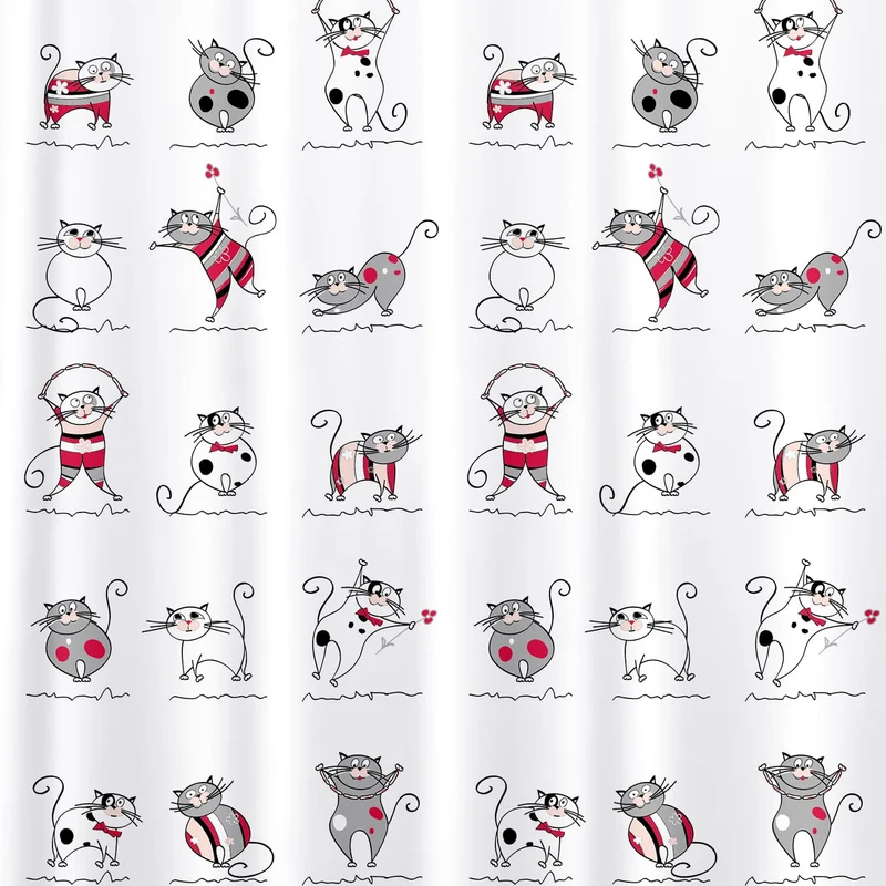 Tatkraft Funny Cats Rideau de Douche et Baignoire en Polyester Imperméable avec 12 Anneaux, Lavable Machine, 180 x 180 cm