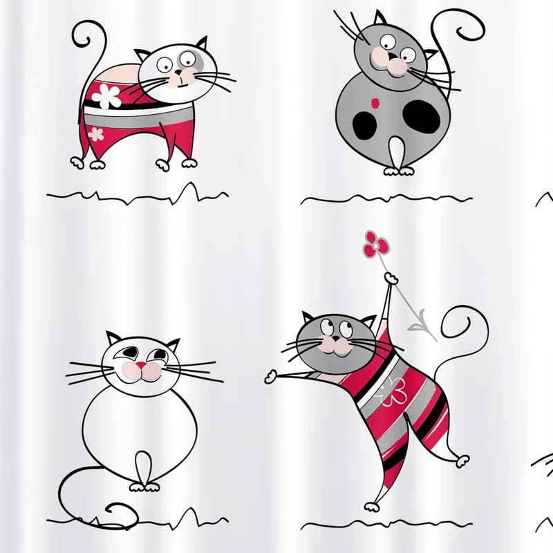 Tatkraft Funny Cats Rideau de Douche et Baignoire en Polyester Imperméable avec 12 Anneaux, Lavable Machine, 180 x 180 cm