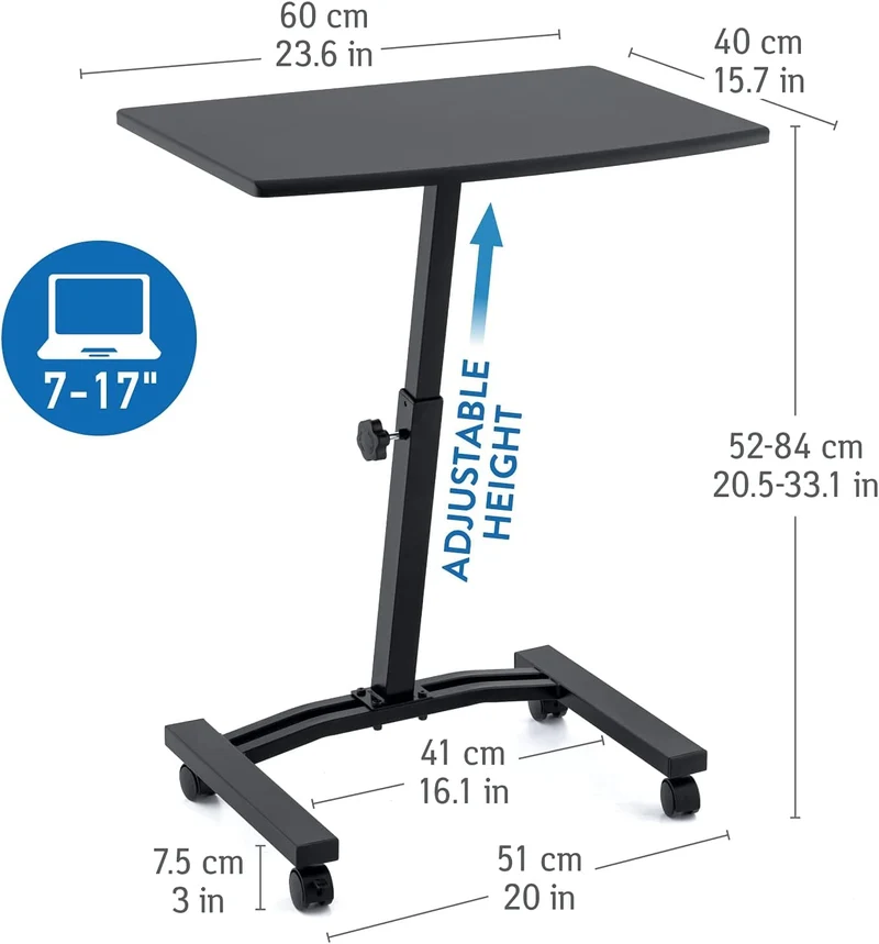 Tatkraft Dream - Table pour ordinateur de bureau, Hauteur réglable 52-84 cm, 4 roulettes