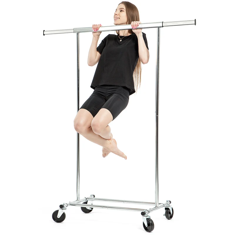 Tatkraft Darren – Portant à vêtements solide, professionnel, jusqu’à 100 kg, montage en 1 min, pliable, avec roulettes, chromé