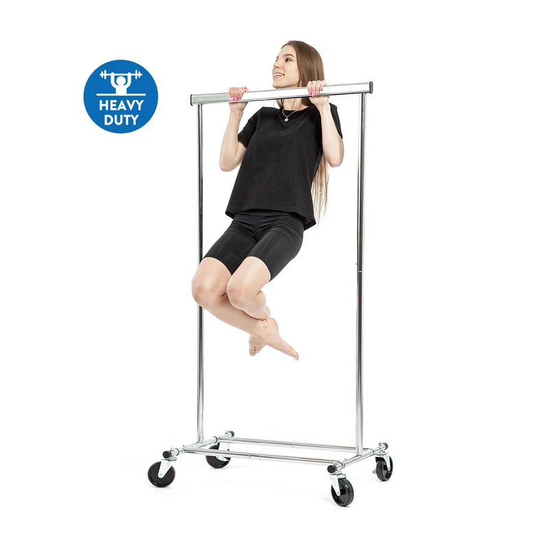 Tatkraft Darren – Portant à vêtements solide, professionnel, jusqu’à 100 kg, montage en 1 min, pliable, avec roulettes, chromé