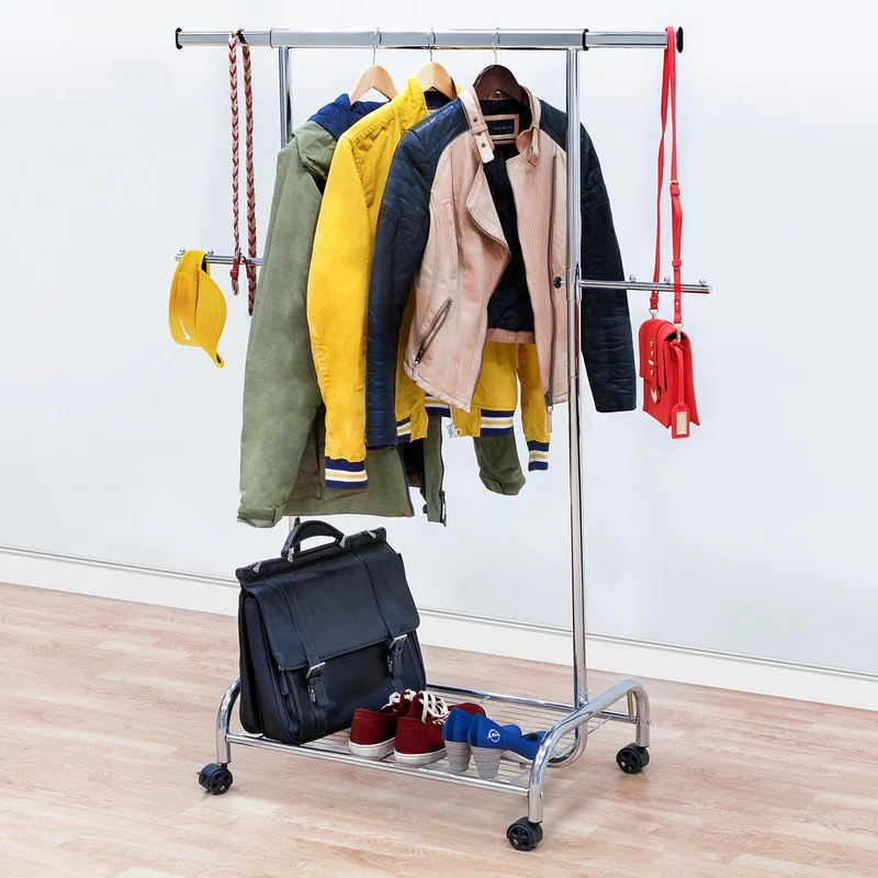 Tatkraft Bull - Portant à Vêtements INOX Multi Rangements sur Roulettes, Étagère à Chaussures, Jusqu'à 80 kg de Charge