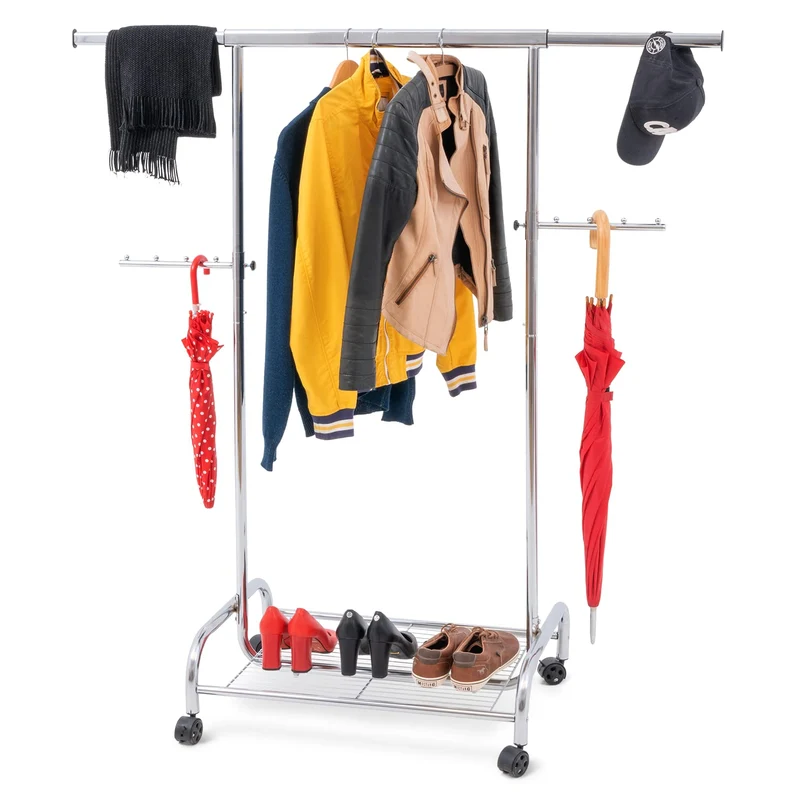 Tatkraft Bull - Portant à Vêtements INOX Multi Rangements sur Roulettes, Étagère à Chaussures, Jusqu'à 80 kg de Charge
