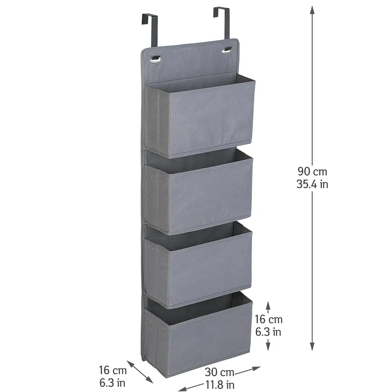 Tatkraft Cozy - Etagère de Rangement, Organisateur en Tissu à Suspendre sur les Portes et Murs, 4 Compartiments, Look Qualitatif et Elégant