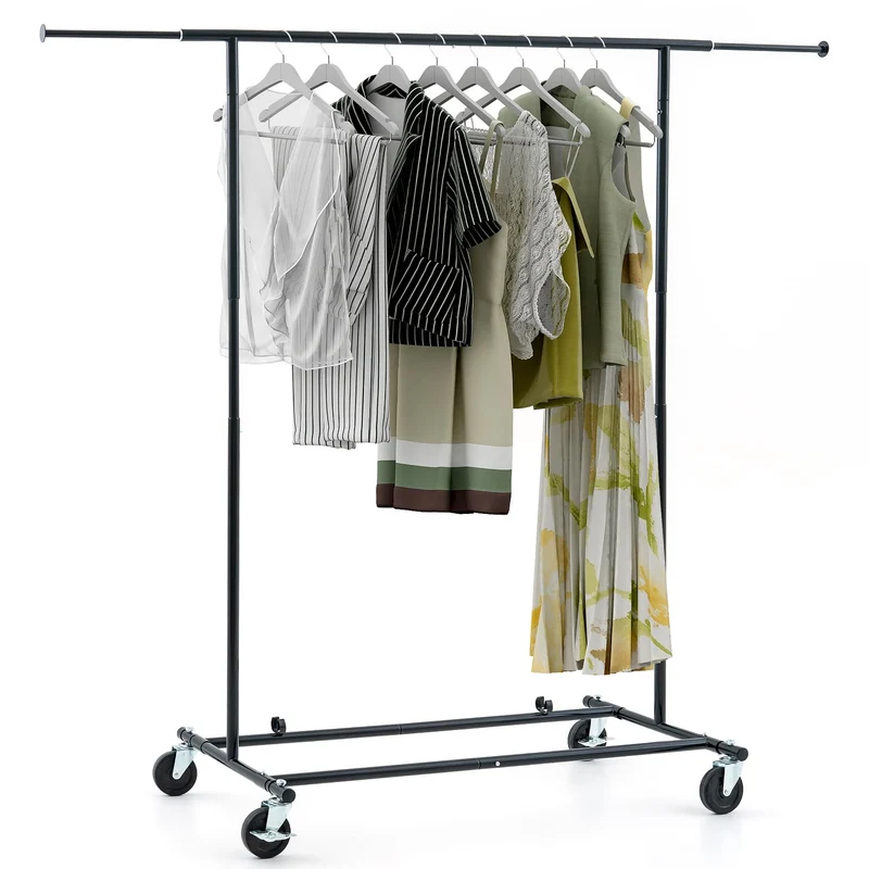 Tatkraft Derek - Portant Vêtement Solide, 100 kg Capacité, Portant Vetement Professionnel, avec Roulettes, Pliable, 1 min Montage, Extensible, Noire
