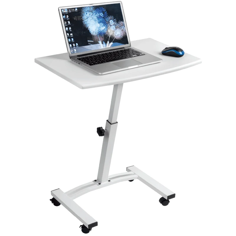Tatkraft Cheer – Table mobile pour ordinateur portable, hauteur réglable de 52 à 84 cm, plateau 60 × 40 cm, 4 roulettes avec frein, blanche