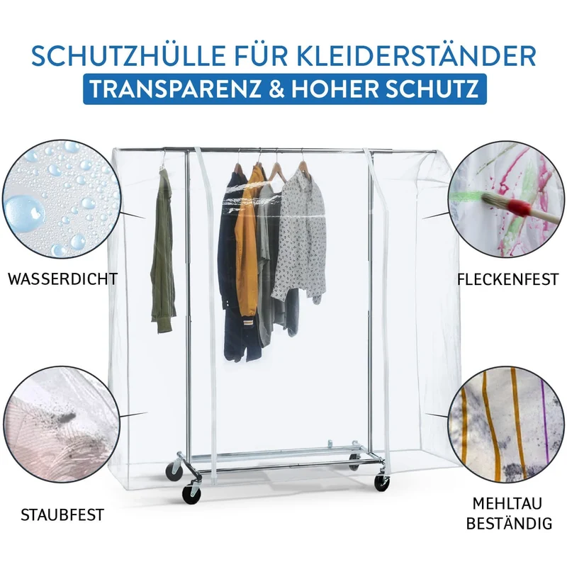 Tatkraft Big – Housse imperméable transparente pour portant à vêtements, grande, L 183 cm, ouverture et fermeture faciles