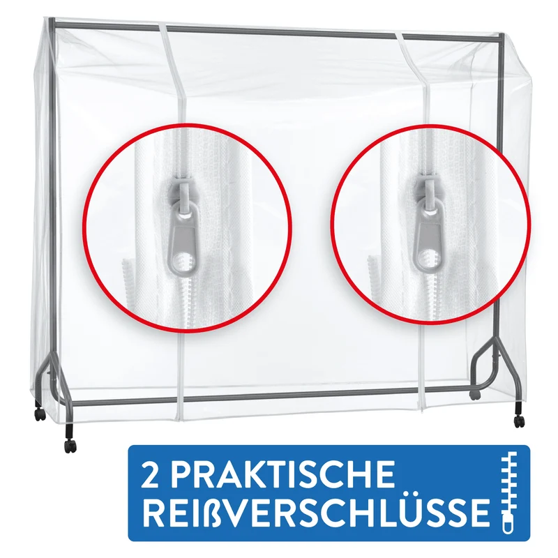 Tatkraft Big – Housse imperméable transparente pour portant à vêtements, grande, L 183 cm, ouverture et fermeture faciles