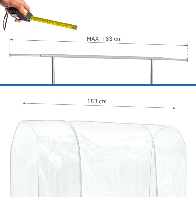 Tatkraft Big – Housse imperméable transparente pour portant à vêtements, grande, L 183 cm, ouverture et fermeture faciles
