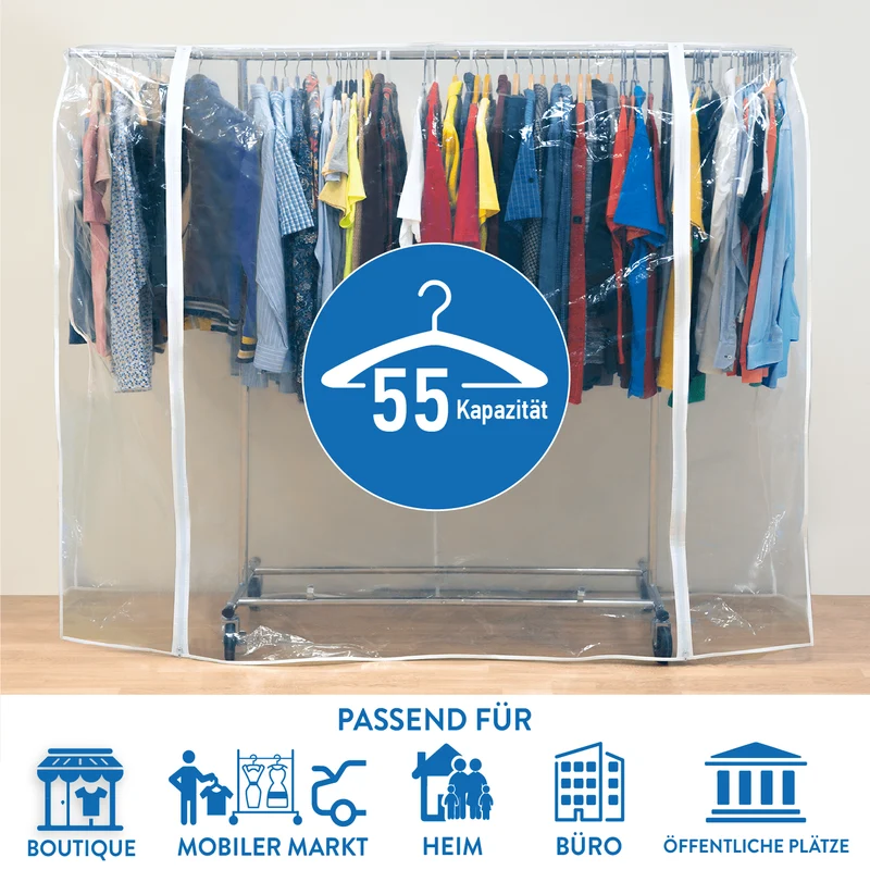 Tatkraft Big – Housse imperméable transparente pour portant à vêtements, grande, L 183 cm, ouverture et fermeture faciles