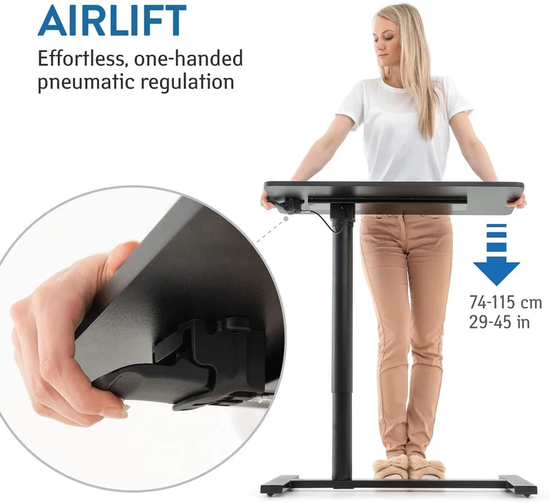 Tatkraft Bliss - Table Élévatrice Pneumatique à Roulettes pour Ordinateur Portable : Hauteur Réglable de 74 à 115 cm