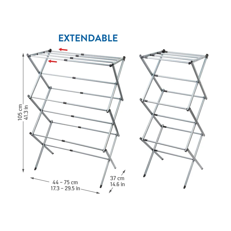 art moon Gobi – Étendoir à linge extensible et pliable, jusqu’à 10 kg, 44–75 × 37 × 105 cm, acier peint