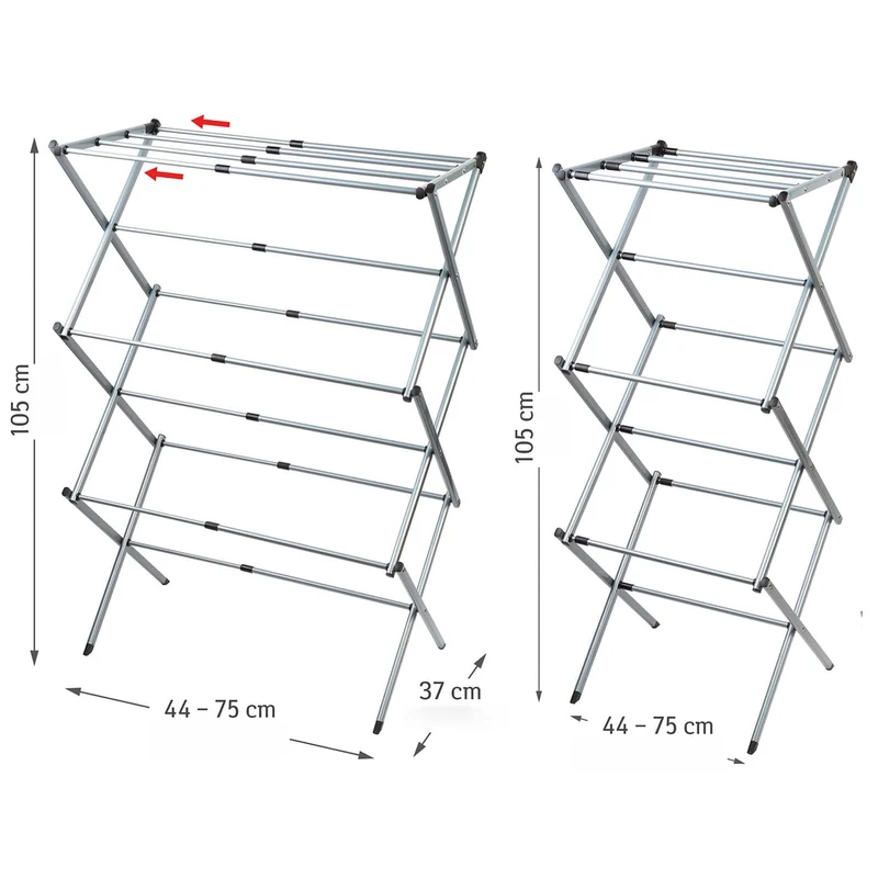 art moon Gobi – Étendoir à linge extensible et pliable, jusqu’à 10 kg, 44–75 × 37 × 105 cm, acier peint