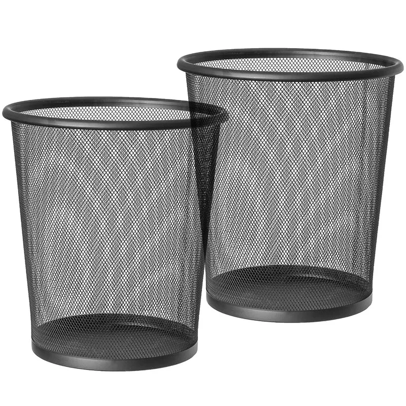art moon Mesh - Lot de 2 Poubelles à Papier 12L, Poubelle de Bureau en Métal Tressé, Corbeille à Papier Design Moderne, Anticorrosion, Noir