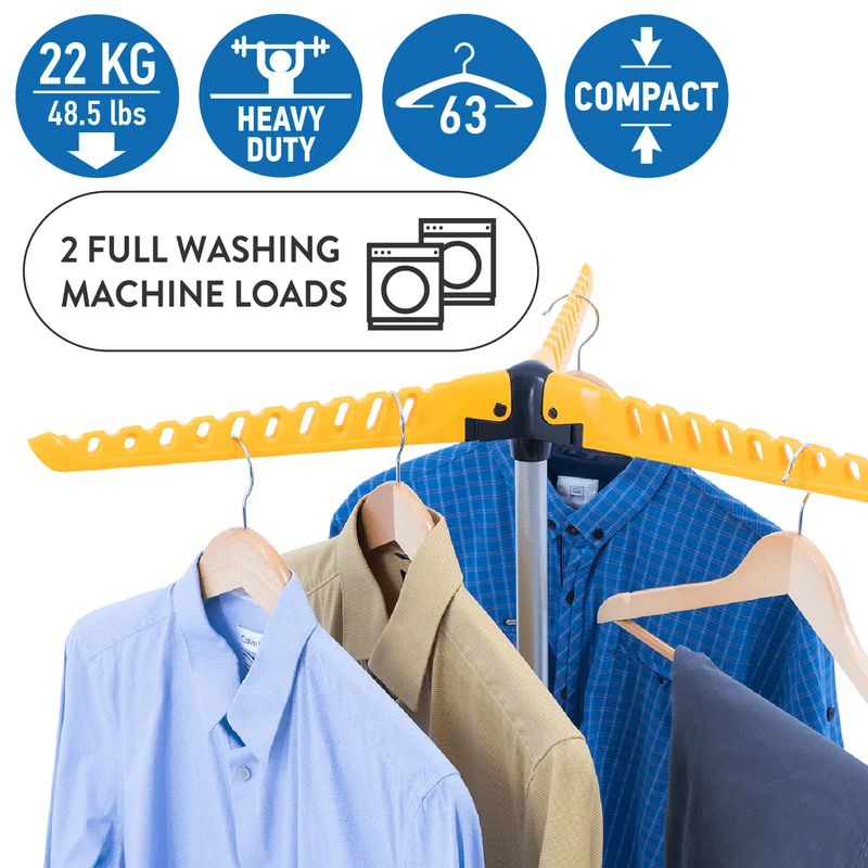 art moon Elm – Étendoir à linge pliable sur pied pour 63 cintres, jusqu’à 22 kg, compact