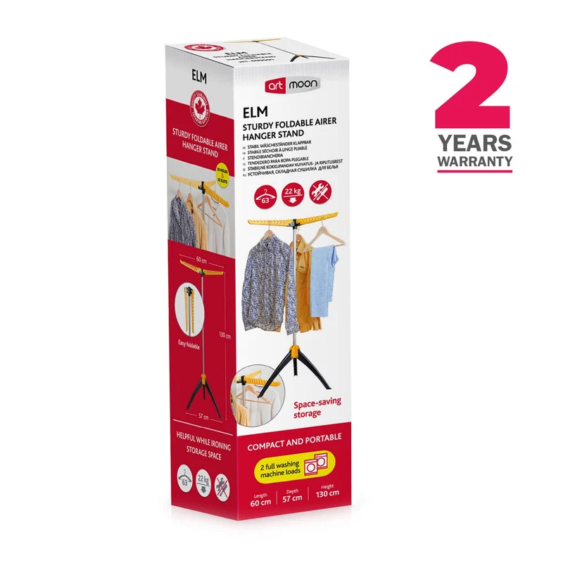 art moon Elm – Étendoir à linge pliable sur pied pour 63 cintres, jusqu’à 22 kg, compact